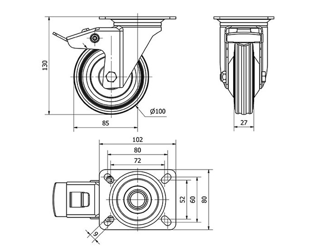 ALEX RUEDAS TW0035 GIRAT.FRENO 100MM GOMA 70 KG 2