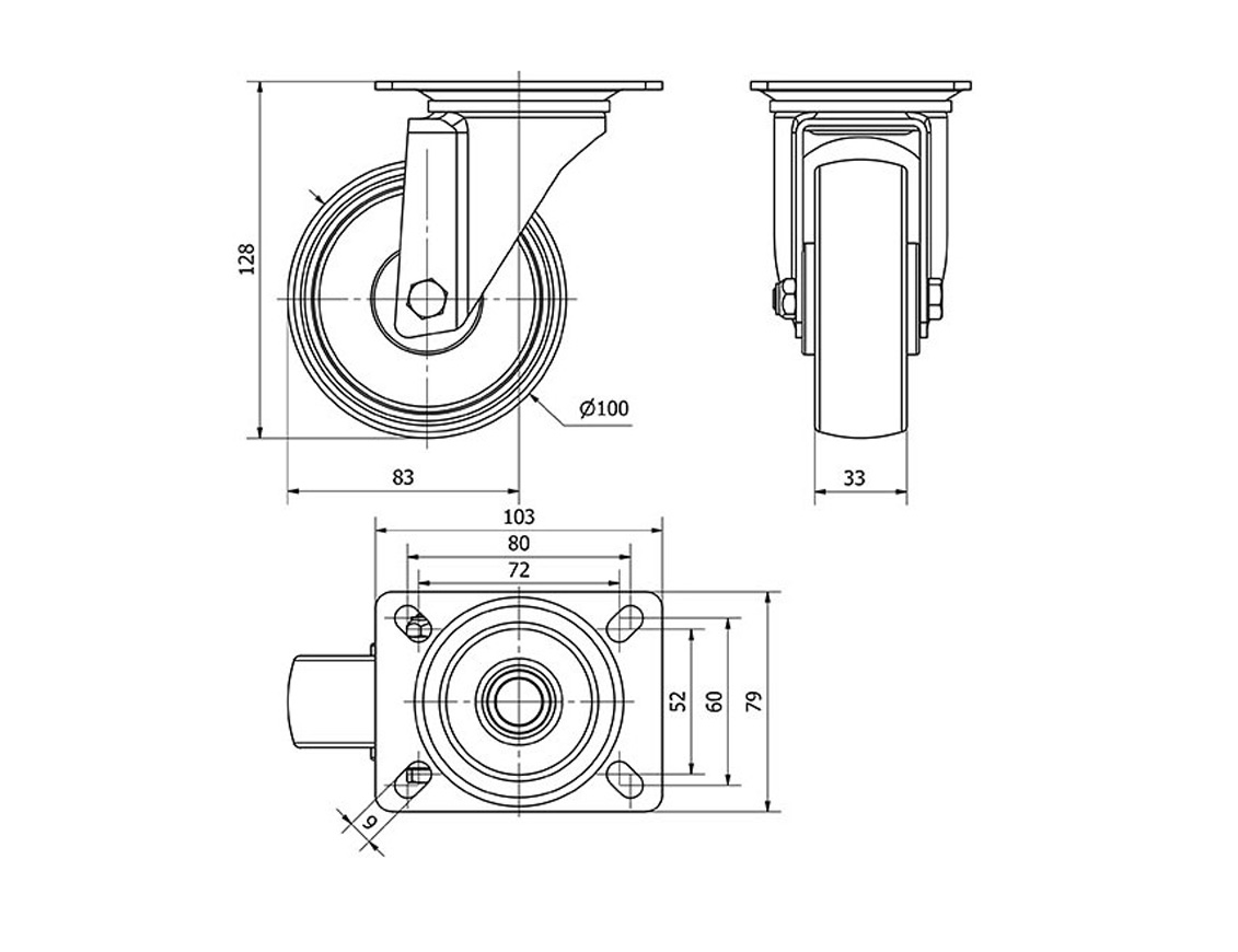 ALEX RUEDAS TW0043 GIRATORIA 100MM NYLON 125KG 2
