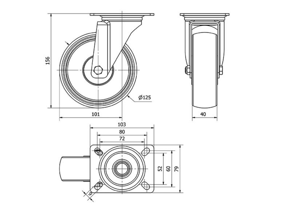 ALEX RUEDAS TW0044 GIRATORIA 125MM NYLON 160KG 2