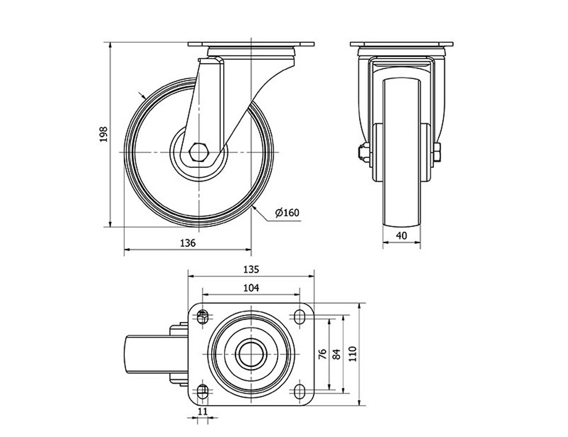 ALEX RUEDAS TW0045 GIRATORIA 125MM NYLON 200KG 2