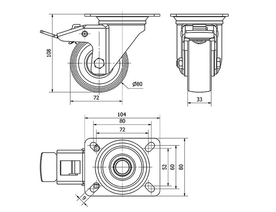 ALEX RUEDAS TW0052 GIRAT.FRENO 80MM NYLON 80 KG 2