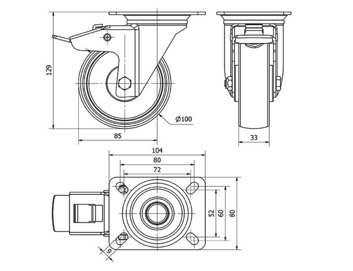 ALEX RUEDAS TW0053 GIRAT.FRENO 100MM NYLON 125 KG 2
