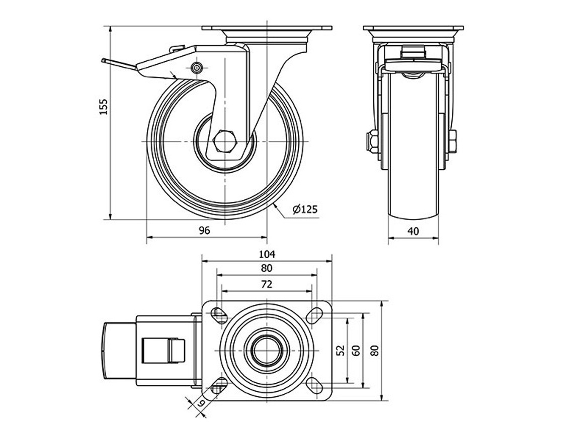 ALEX RUEDAS TW0054 GIRAT.FRENO 125MM NYLON 160 KG 2