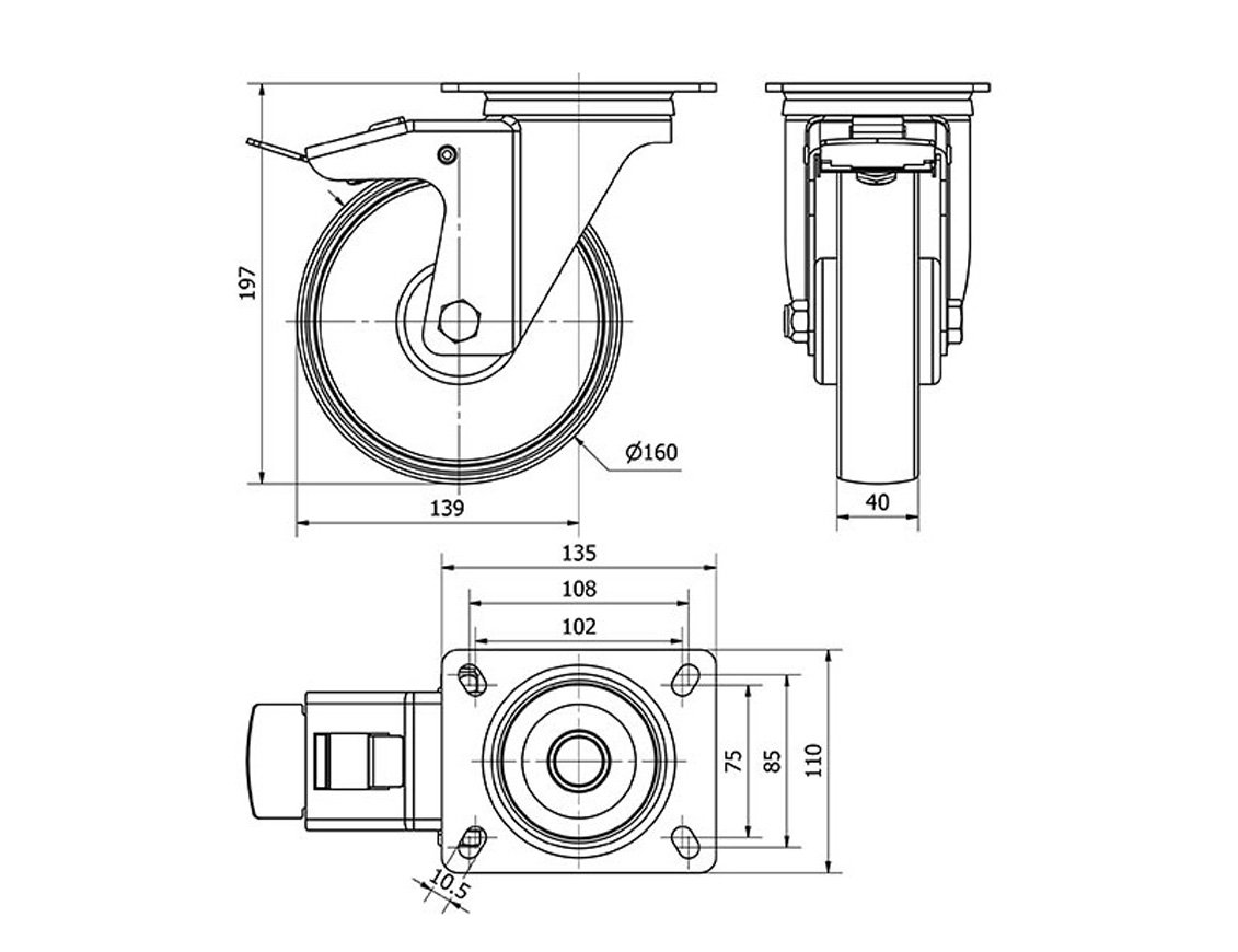 ALEX RUEDAS TW0055 GIRAT.FRENO 160MM NYLON 200 KG 2