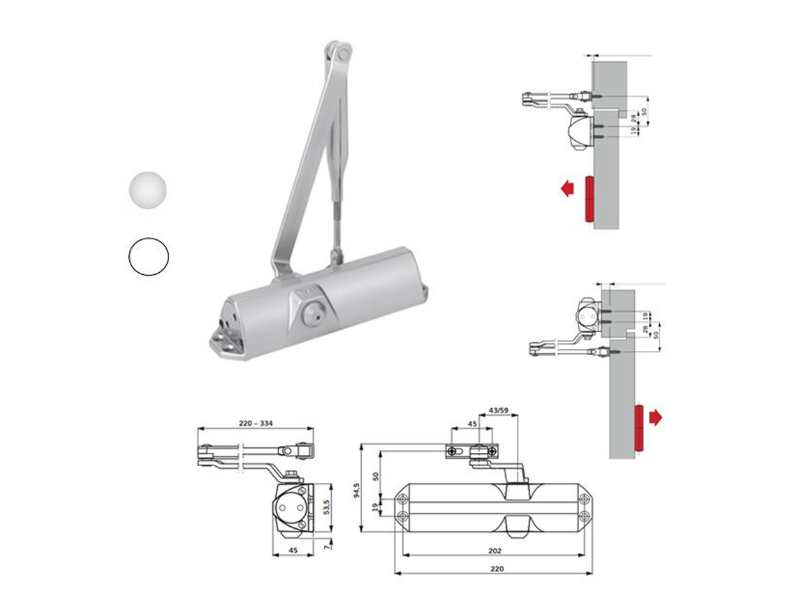 DORMA MUELLE C/BRAZO NORMAL TS-68 PLATA 2