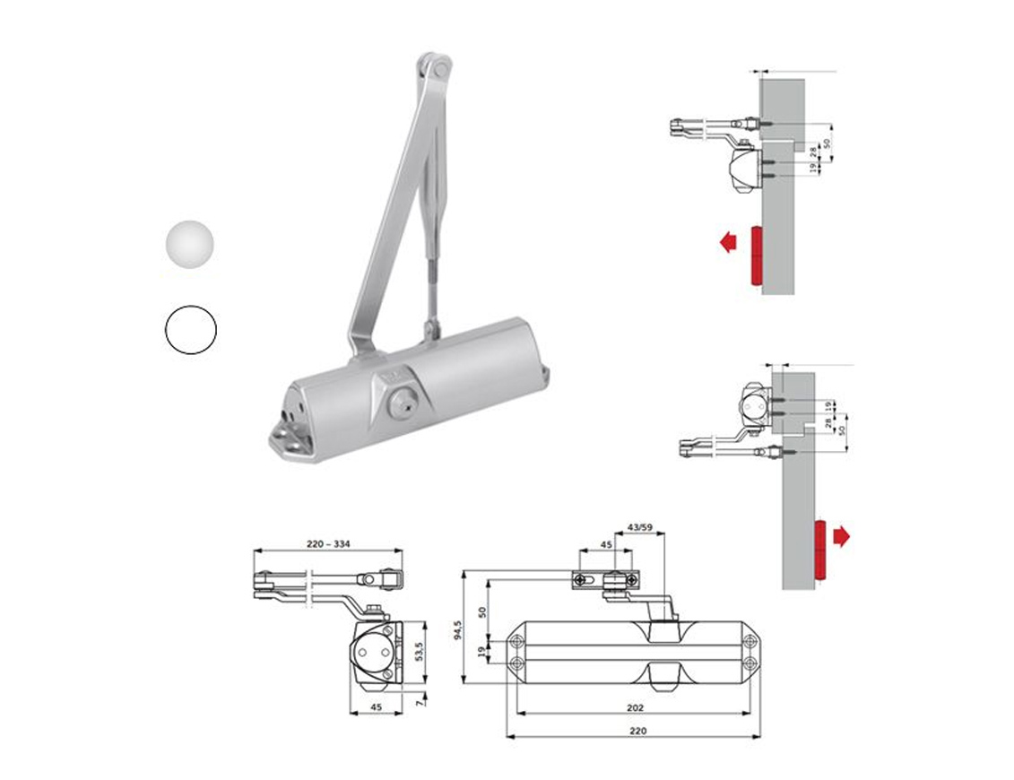 DORMA MUELLE C/BRAZO RETENEDOR TS-68 PLATA 2