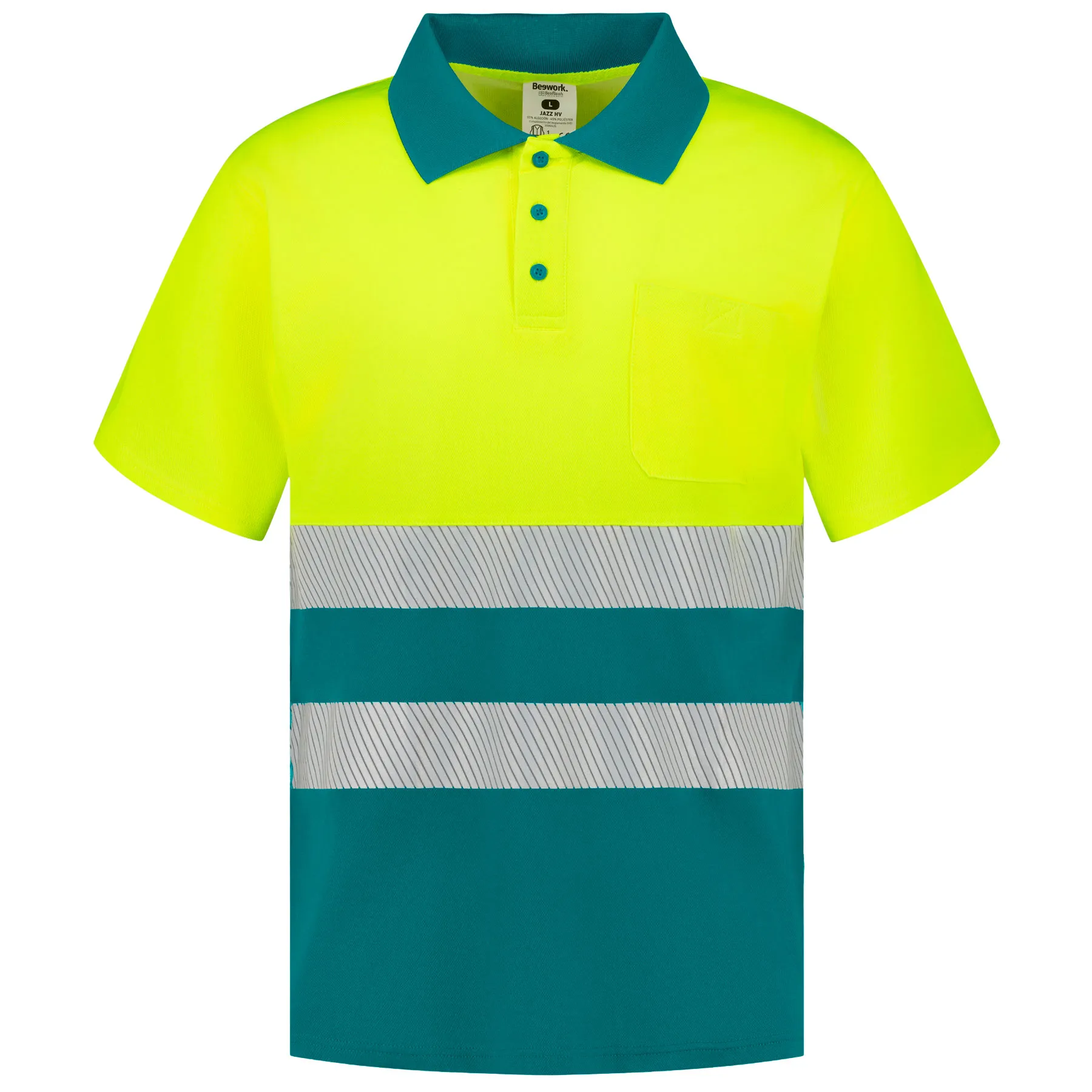 Polo de manga corta de alta visibilidad combinado con banda segmentada JAZZ HV 7
