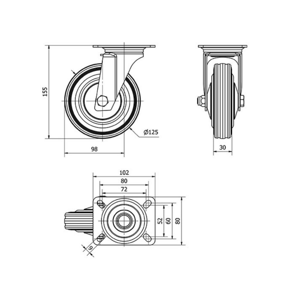 ALEX RUEDAS TW0026 GIRAT. 125MM GOMA 100 KG