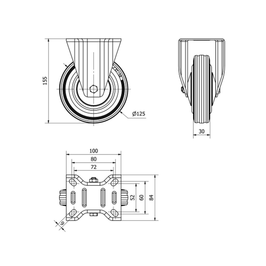 ALEX RUEDAS TW0031 FIJA 125MM GOMA 100 KG