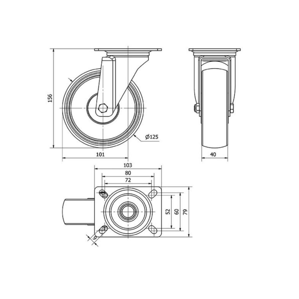 ALEX RUEDAS TW0044 GIRATORIA 125MM NYLON 160KG