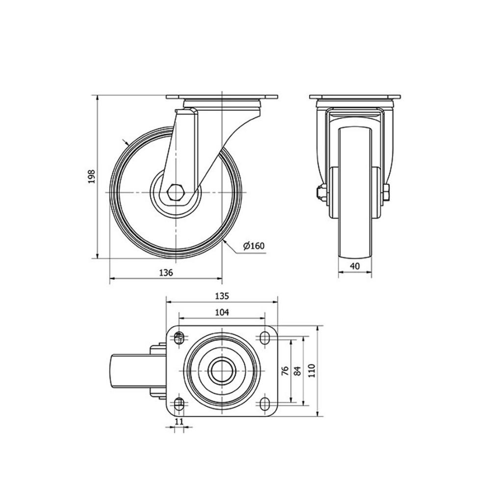 ALEX RUEDAS TW0045 GIRATORIA 125MM NYLON 200KG
