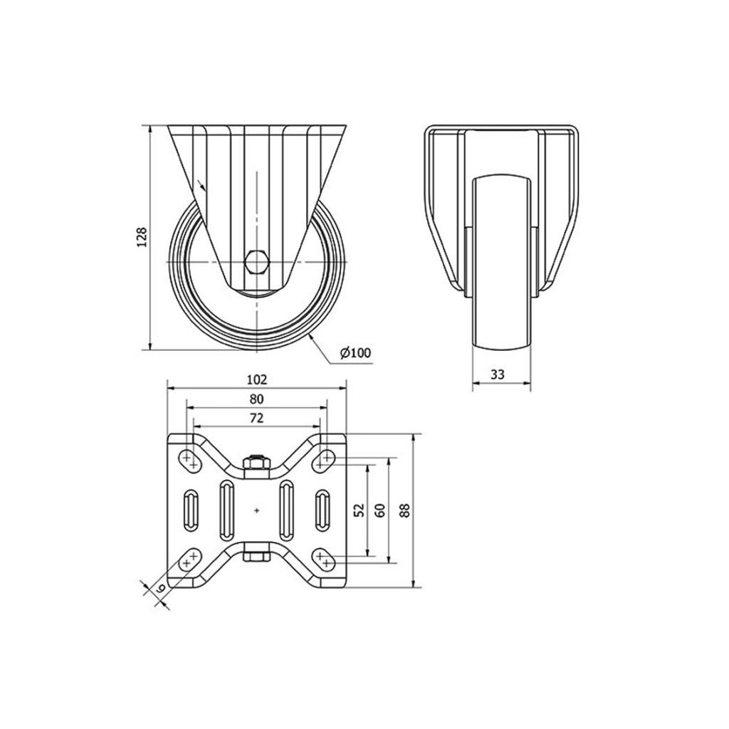 ALEX RUEDAS TW0048 FIJA 100MM NYLON 125 KG