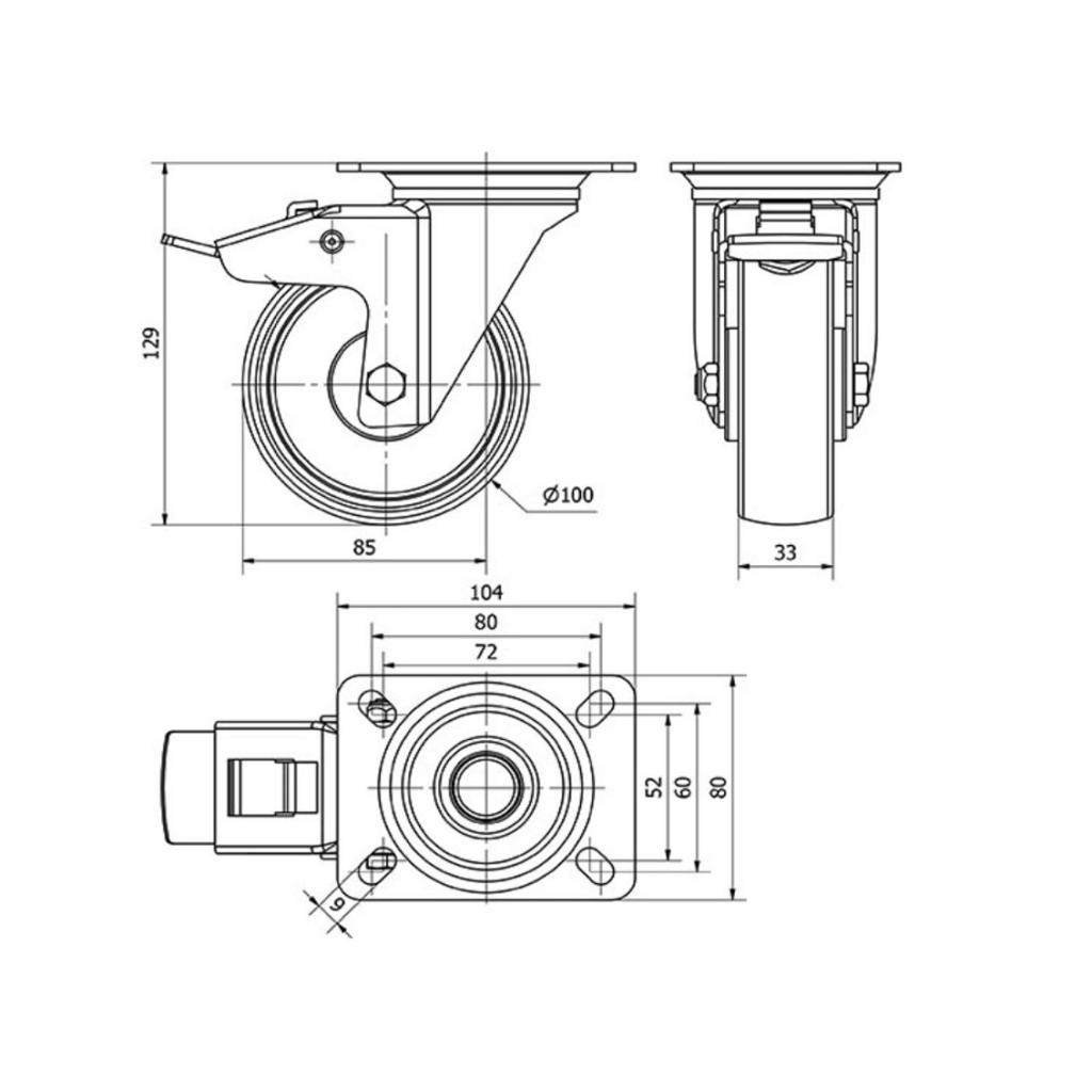 ALEX RUEDAS TW0053 GIRAT.FRENO 100MM NYLON 125 KG
