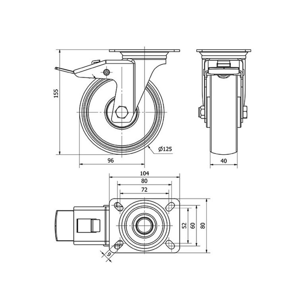 ALEX RUEDAS TW0054 GIRAT.FRENO 125MM NYLON 160 KG