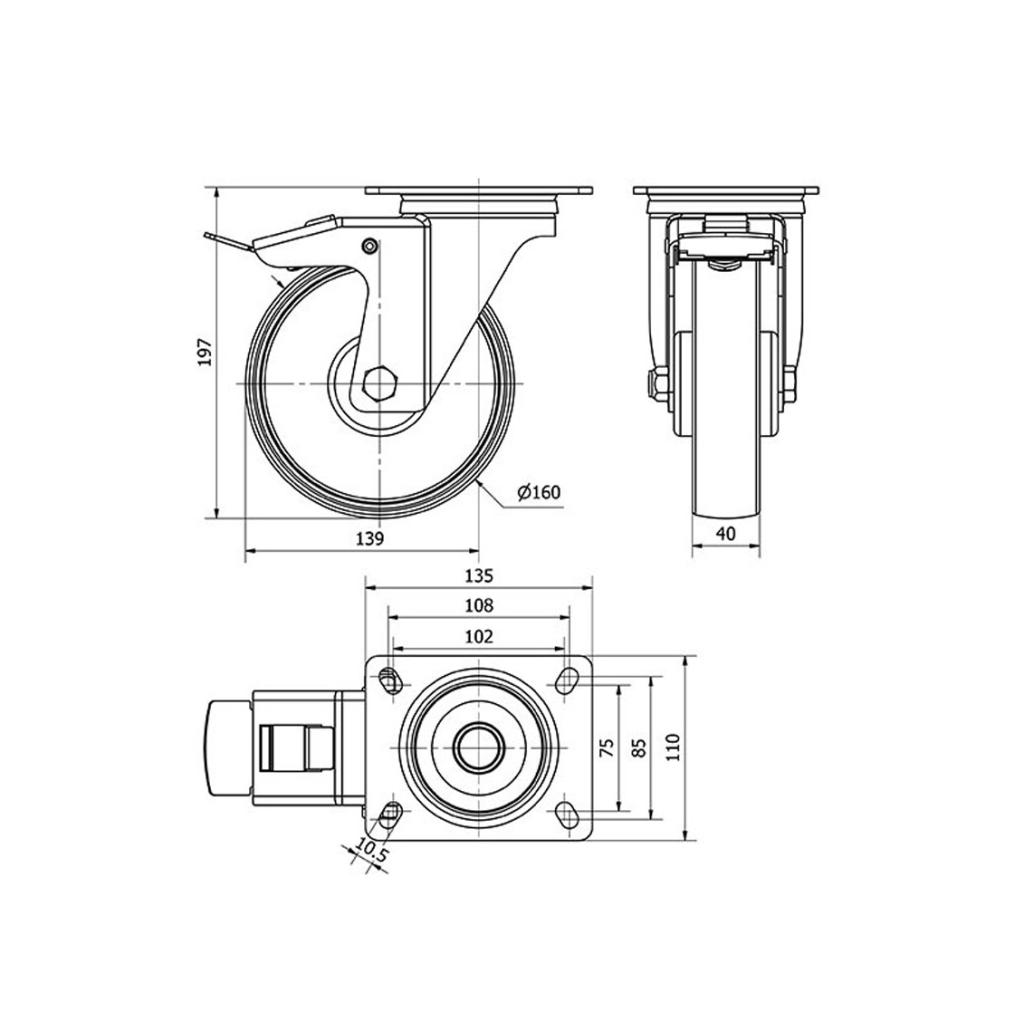 ALEX RUEDAS TW0055 GIRAT.FRENO 160MM NYLON 200 KG