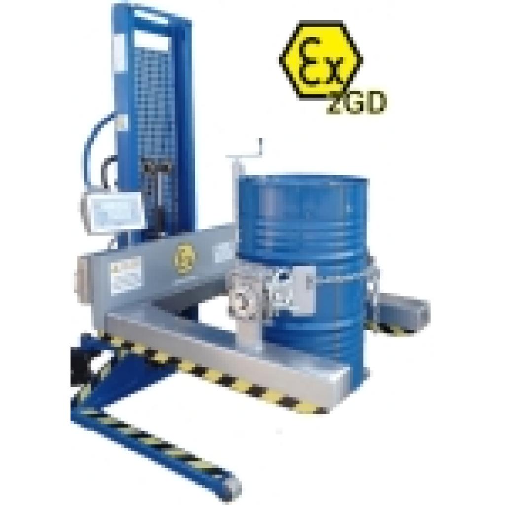 Apilador rotador de bidones con sistema de pesaje ATEX 2GD para Atmósferas Explosivas