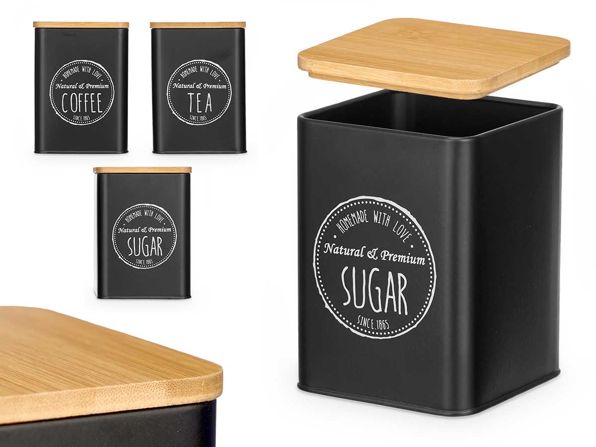 Tarro tapa bambu modelo tea negro 10x10x13.5cm