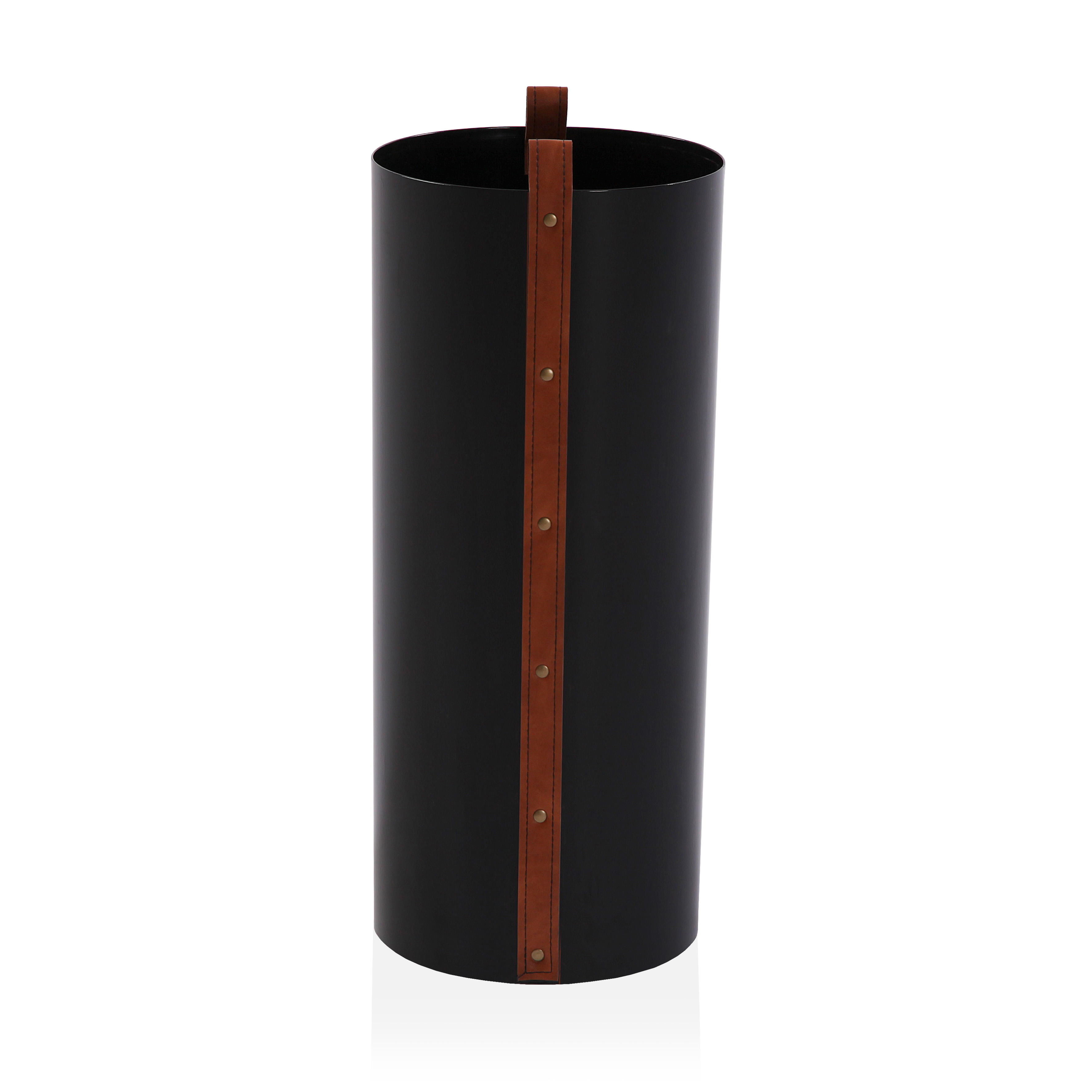 PARAGUERO NEGRO CON DETALLE EN CUERO MARRON 20X48C