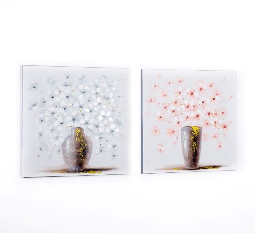 LIENZO 80X80CM JARRONES AZUES FLORES BLAN