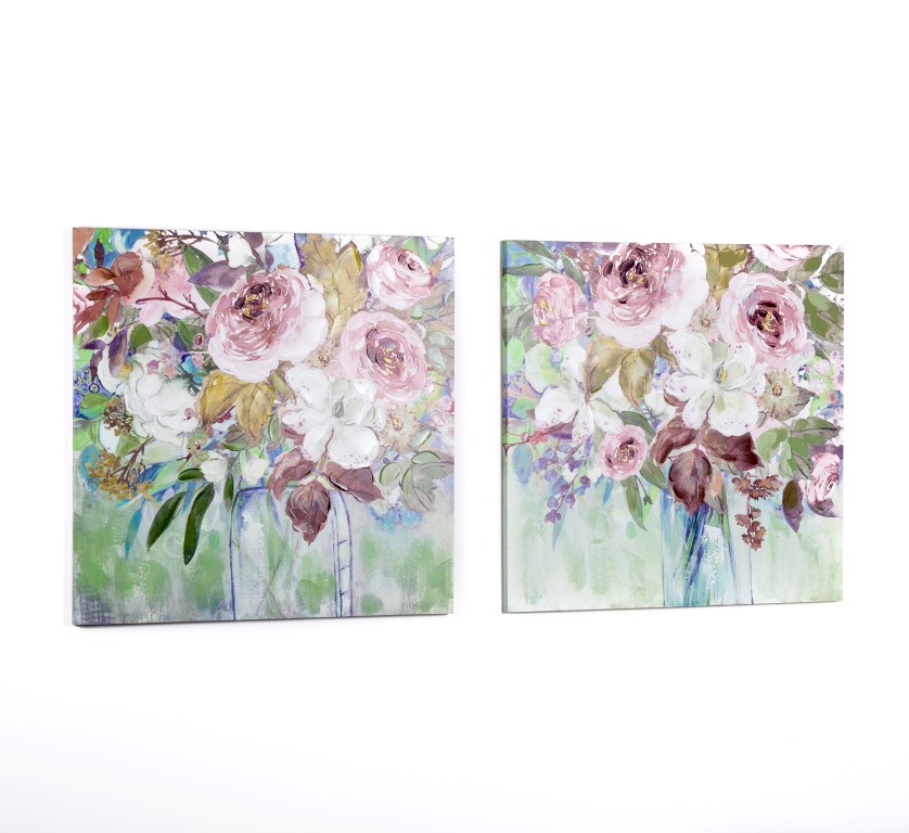 LIENZO 80X80CM FLORES MODERNAS TONOS ROSA