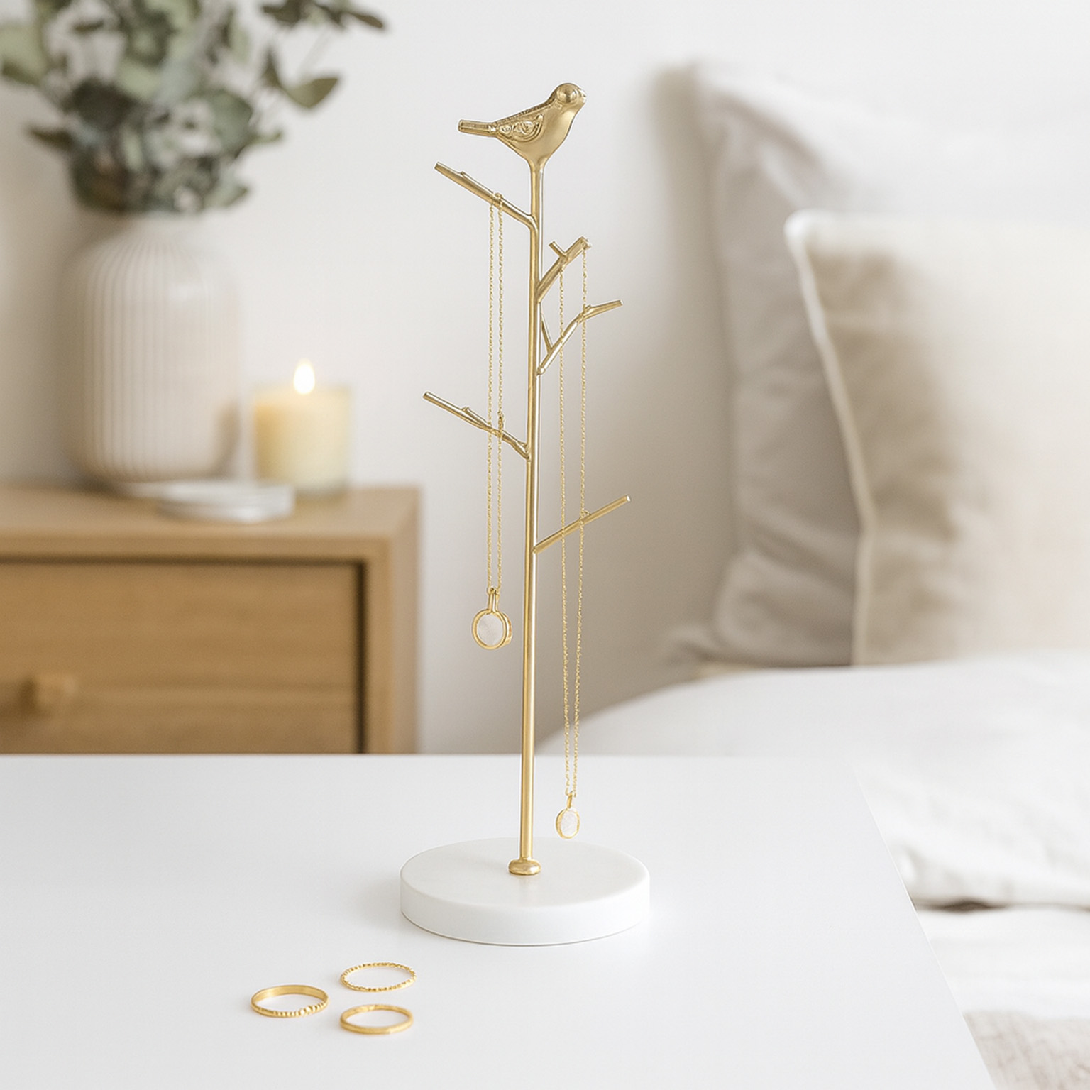 JOYERO METALICO DORADO CON FORMA DE ARBOL 10X30CM 2