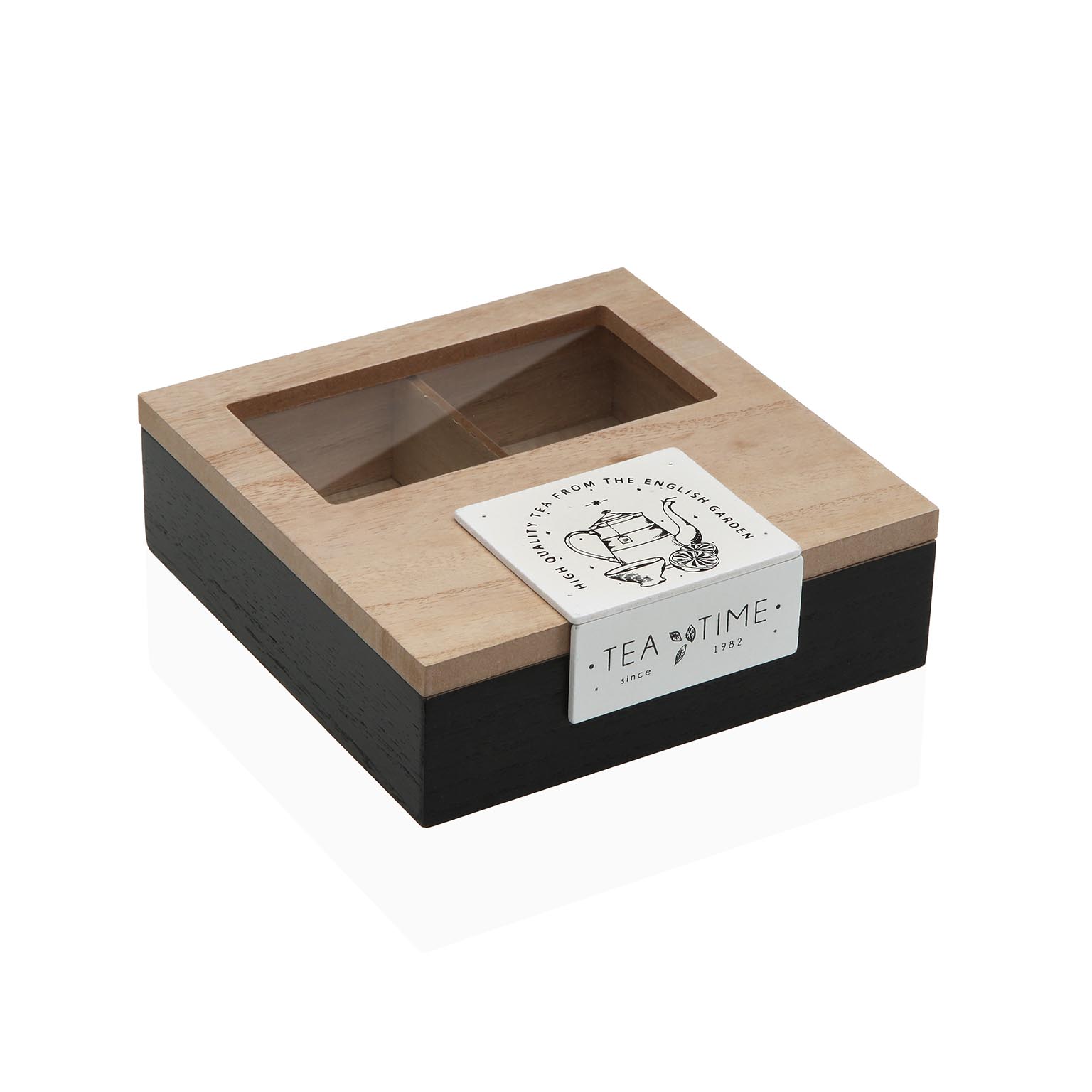 CAJA DE TE NEGRA 4 COMPARTIMENTOS 16X16X5CM