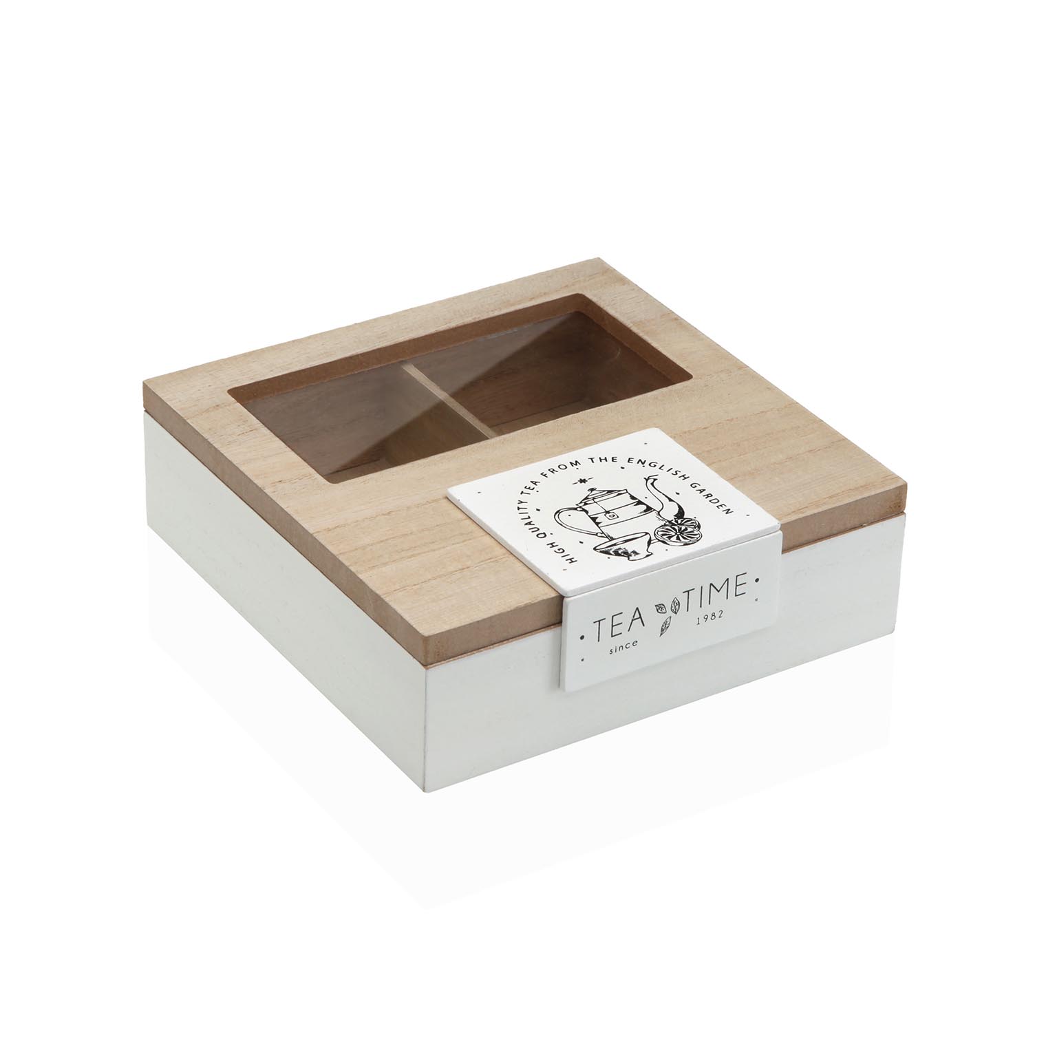 CAJA DE TE BLANCA 4 COMPARTIMENTOS 16X16X5CM