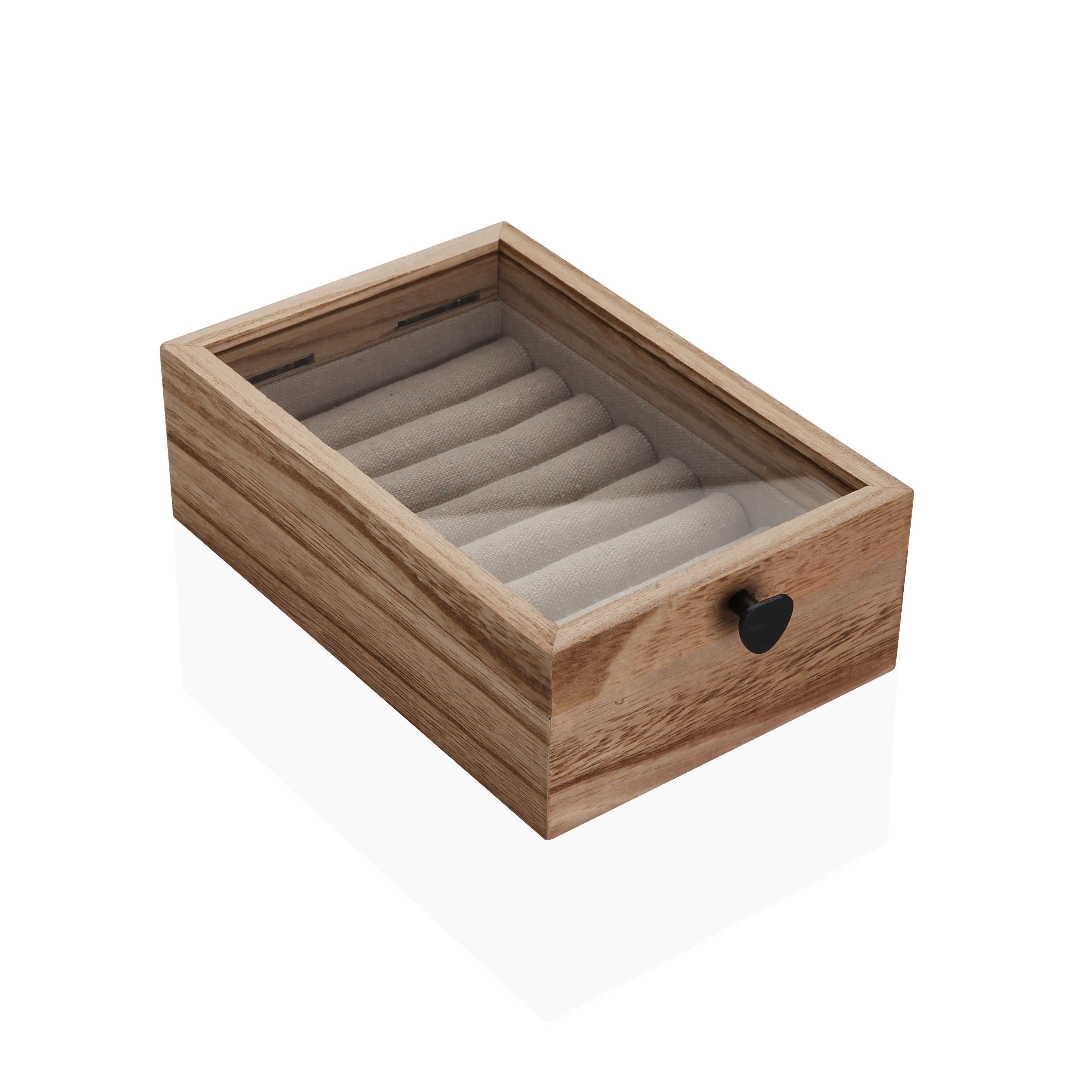 JOYERO MADERA CON TAPA DE CRISTAL 12X19X6CM