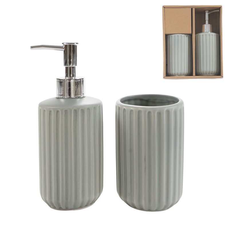 JUEGO DE BAÑO 2 PIEZAS GRIS 6,8X6,8X17,8CM