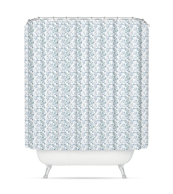 CORTINA BAÑO POLIESTER HOJAS AZUL 180x200cm