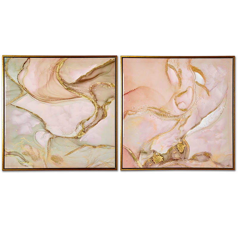 CUADRO 60X60CM MARCO BRILLO MINERAL ROSA