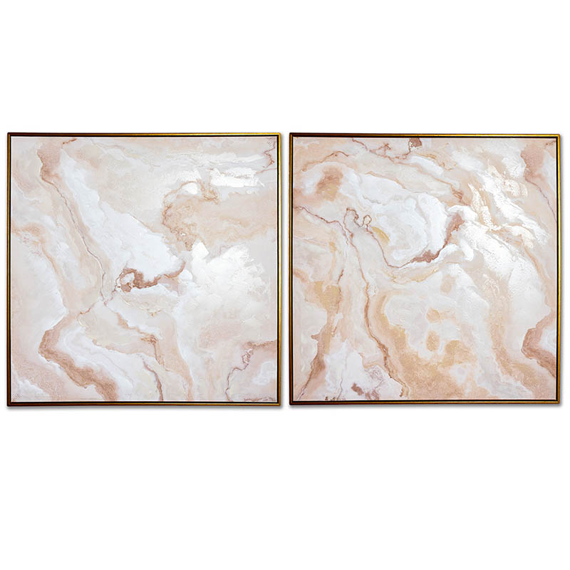 CUADRO 80X80CM MARCO MINERAL BEGE/ROSA