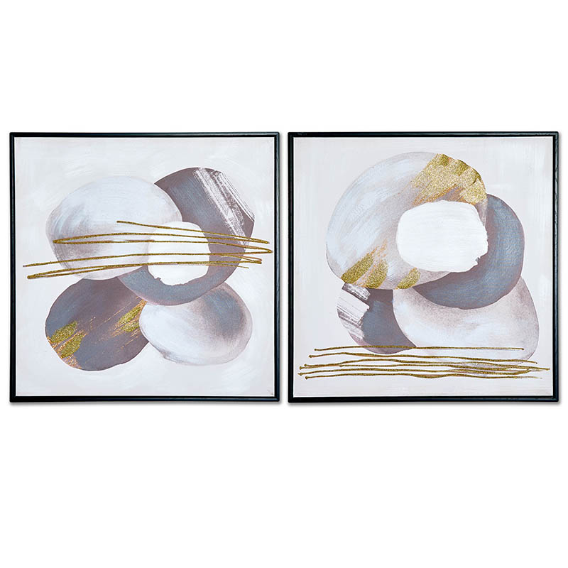 CUADRO 60X60CM MARCO NEG ABST CIRC GRIS