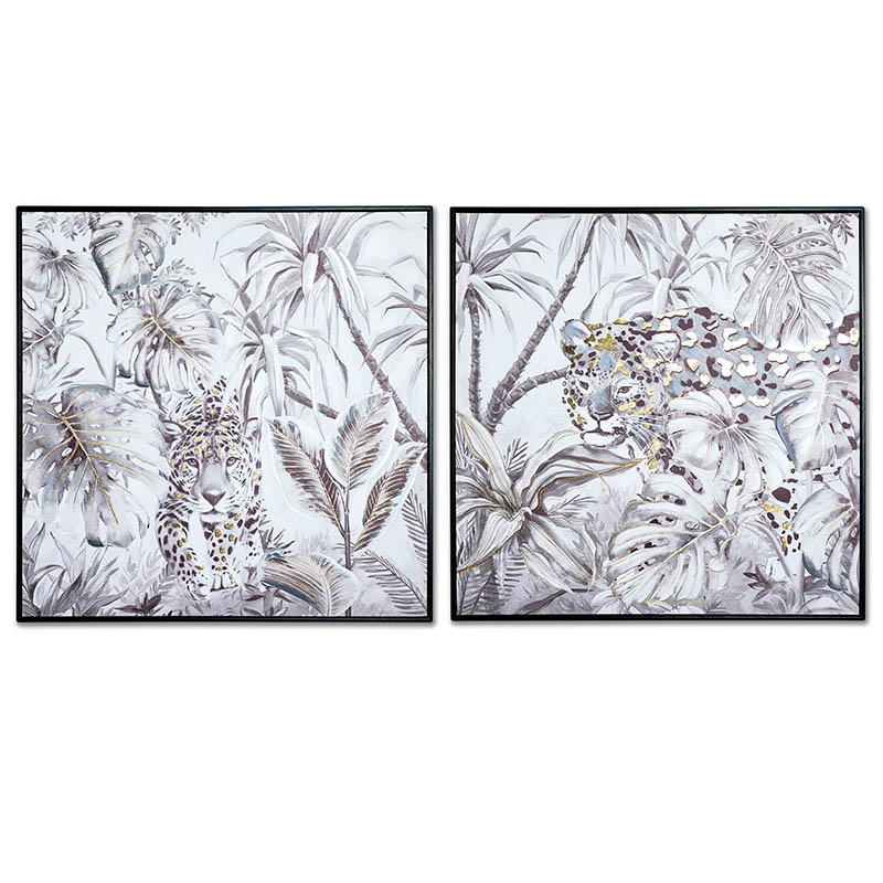CUADRO 80X80CM MARCO NEGRO LEOPARDO