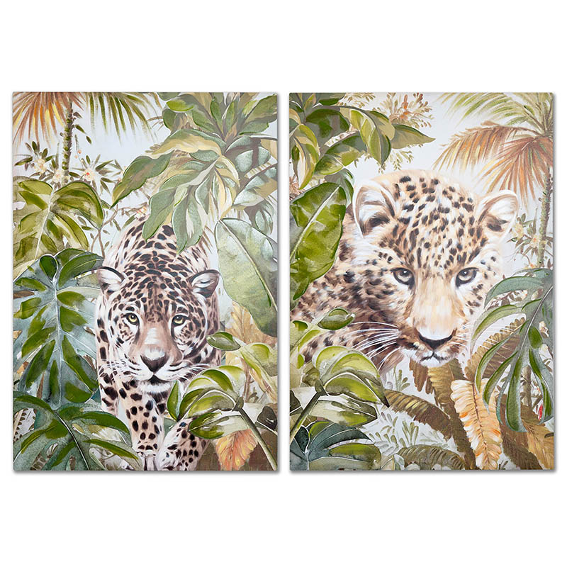CUADRO 70X100CM LEOPARDO HOJAS COLOR