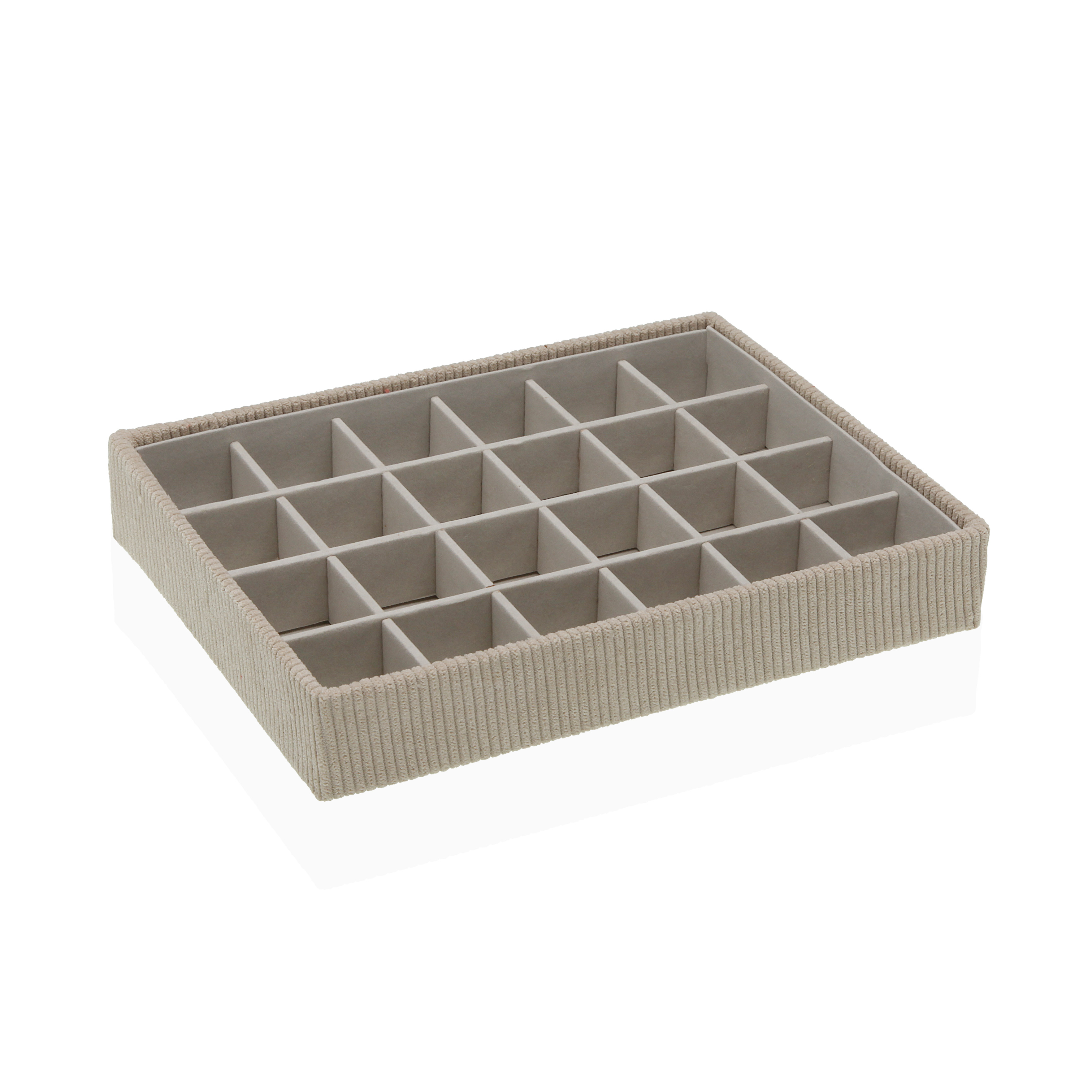 JOYERO DE PANA BEIGE CON 20 COMPARTIMENTOS 25X19X4