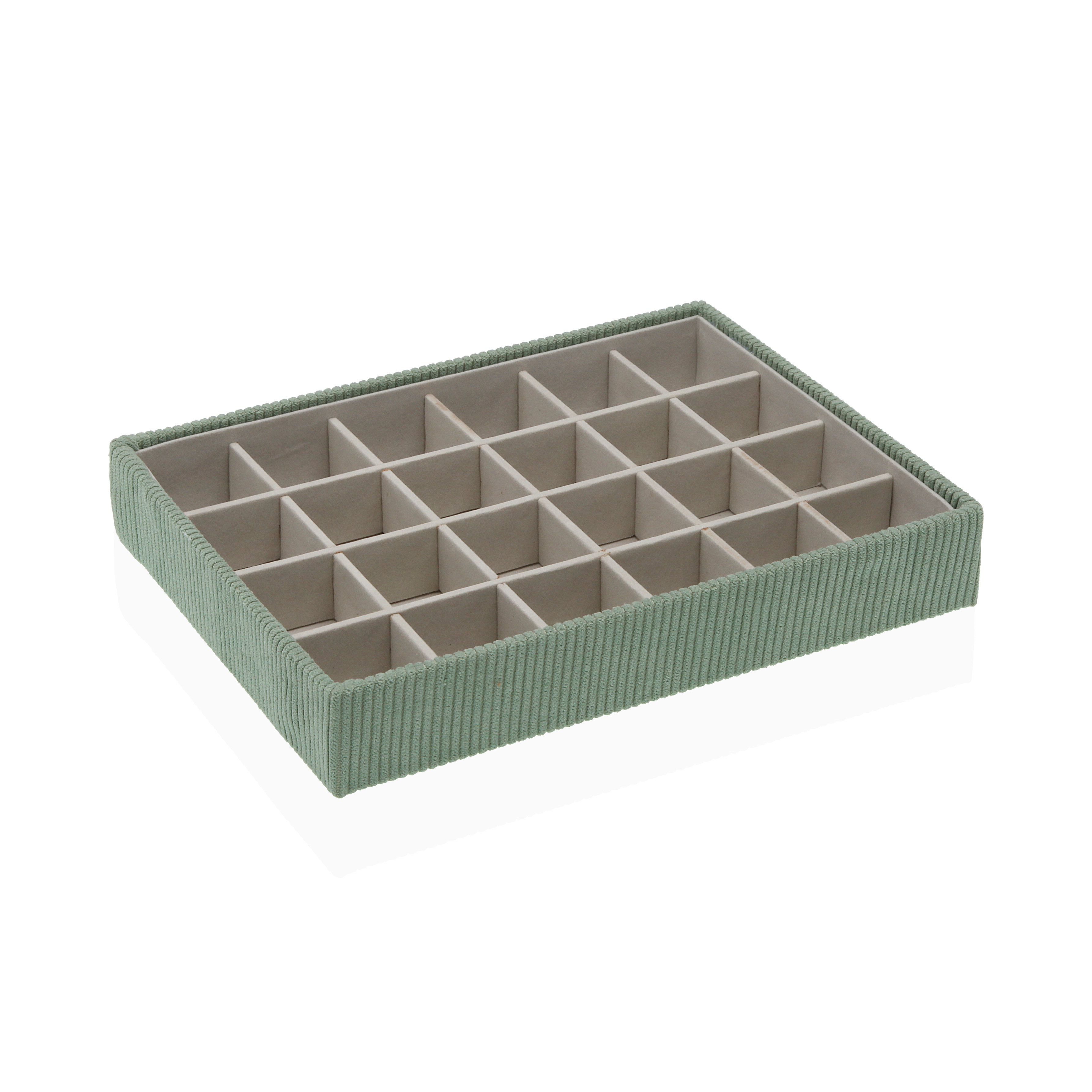 JOYERO DE PANA VERDE CON 20 COMPARTIMENTOS 25X19X4