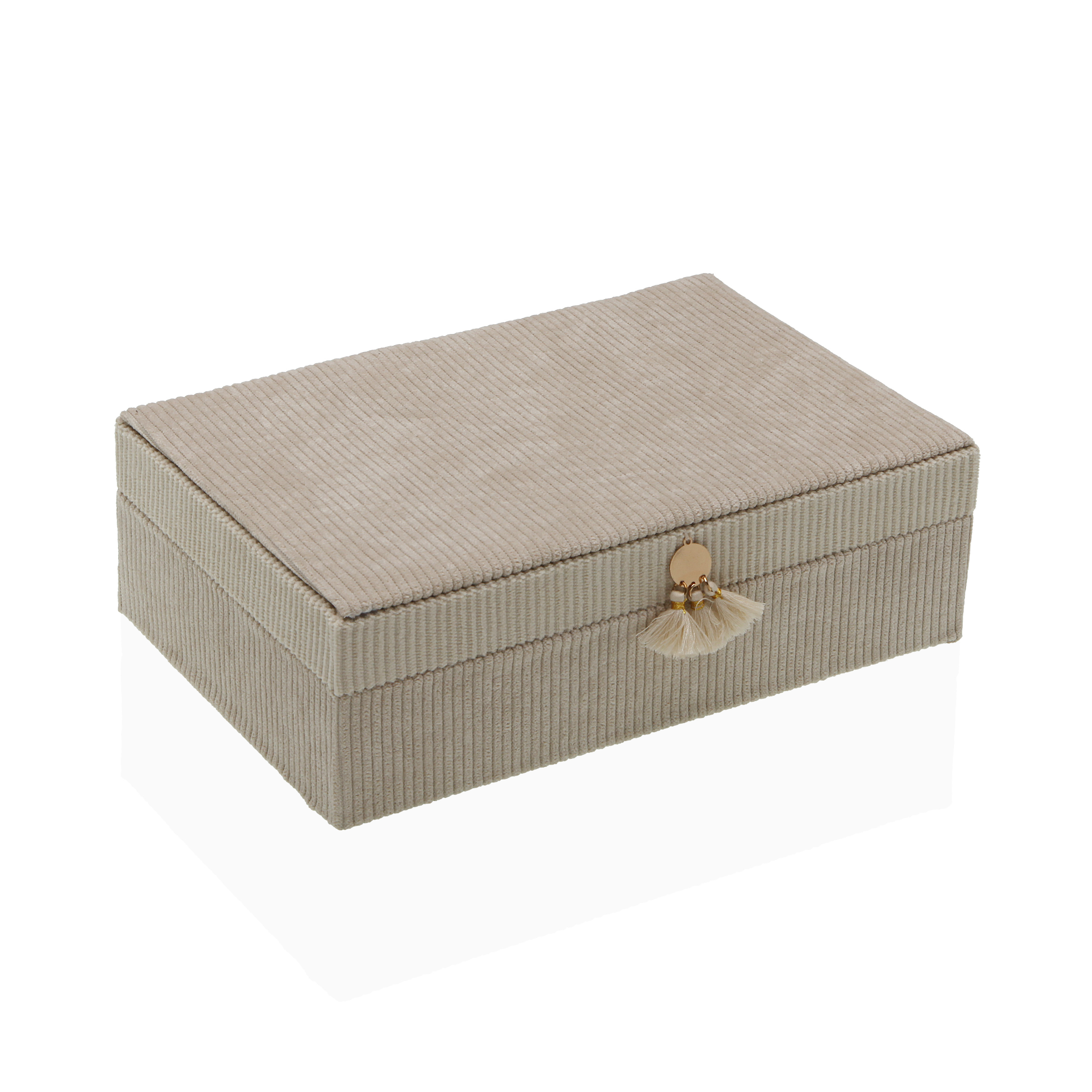 JOYERO DE PANA BEIGE CON ESPEJO 25X16X7.8CM 2