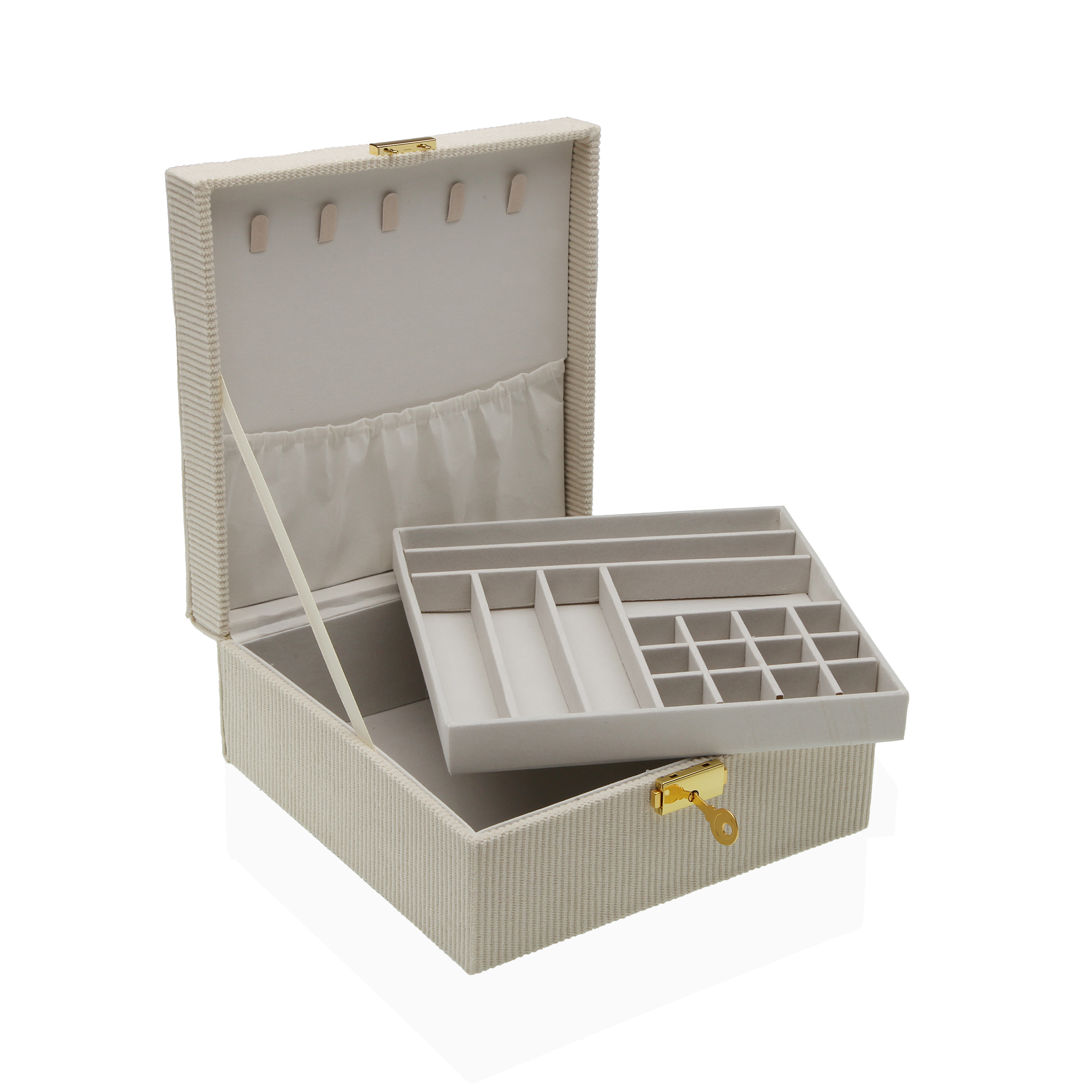 JOYERO DE PANA BEIGE 21.5X21.5X9CM