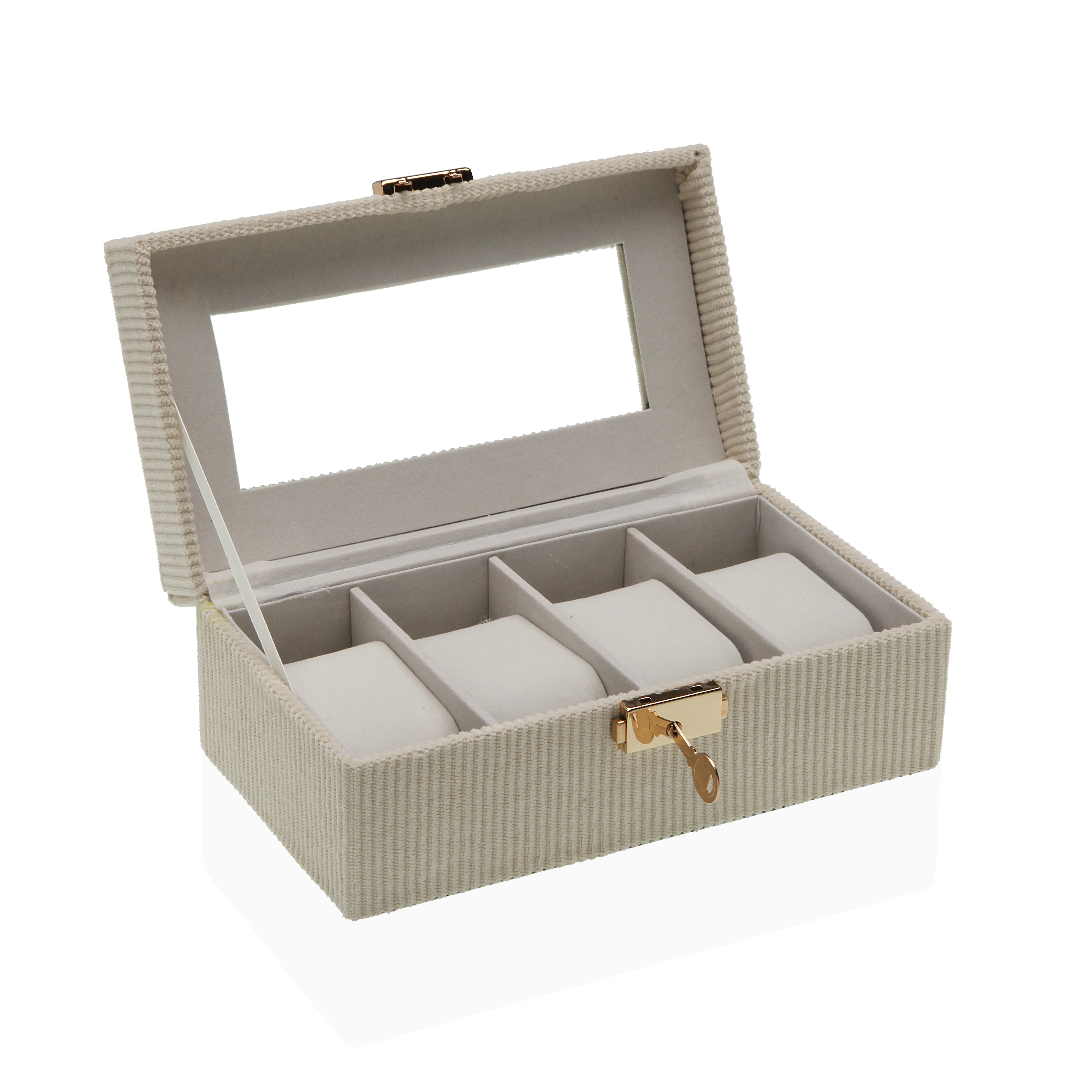 CAJA BEIGE PARA 4 RELOJES 21X11.5X8CM