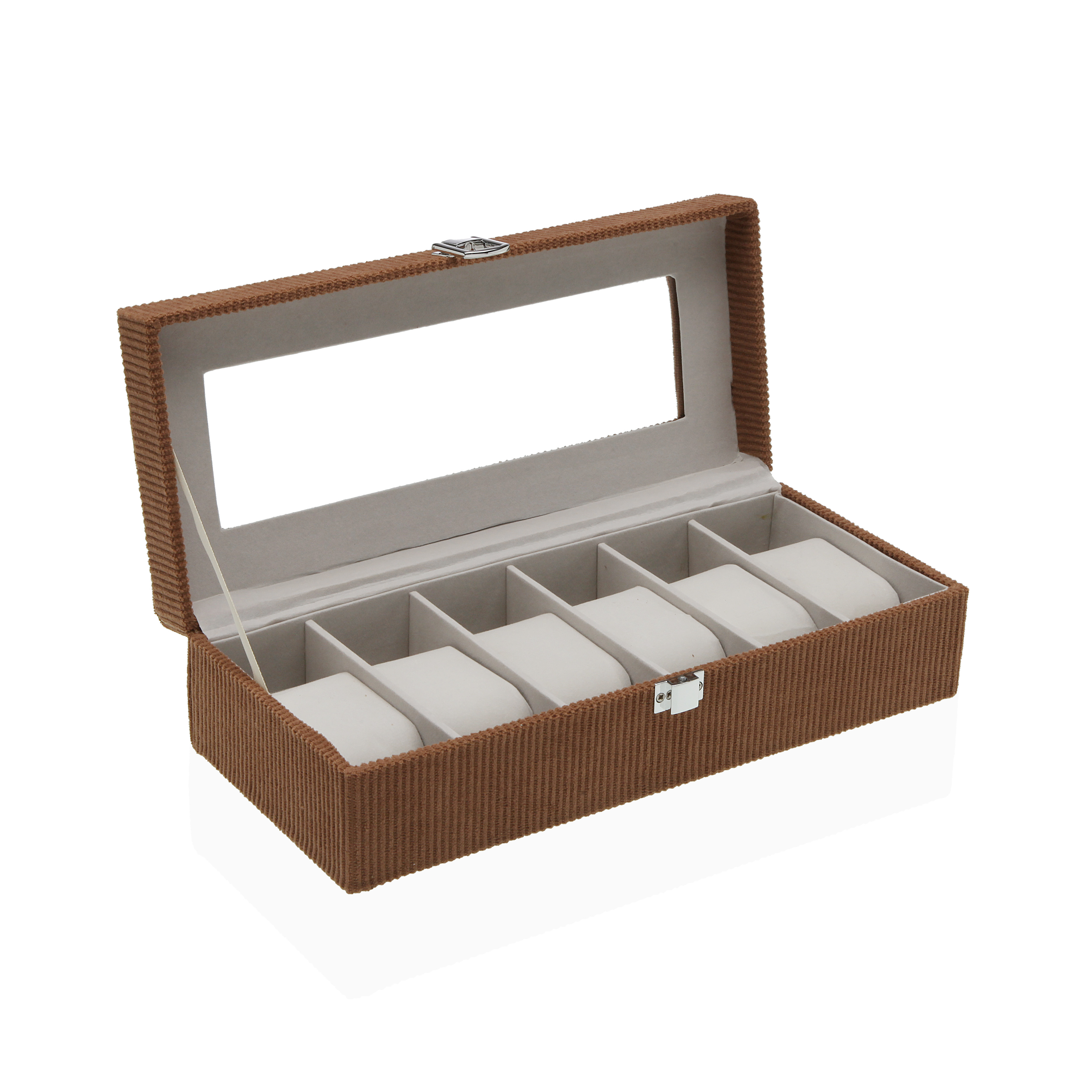 CAJA DE PANA TERRACOTA PARA 6 RELOJES 30,5X13,5X9C