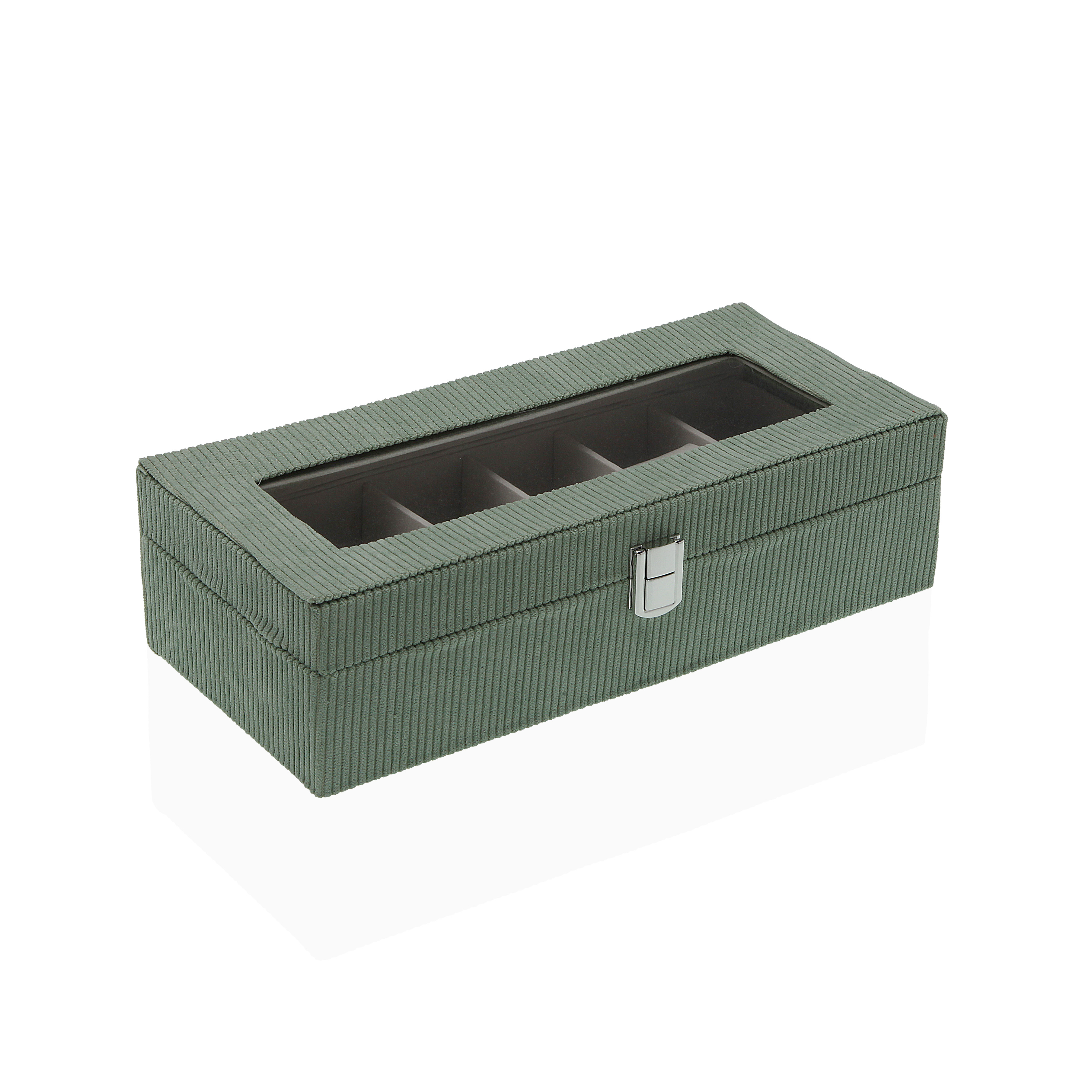 CAJA DE PANA VERDE PARA 6 RELOJES 30,5X13,5X9CM 2