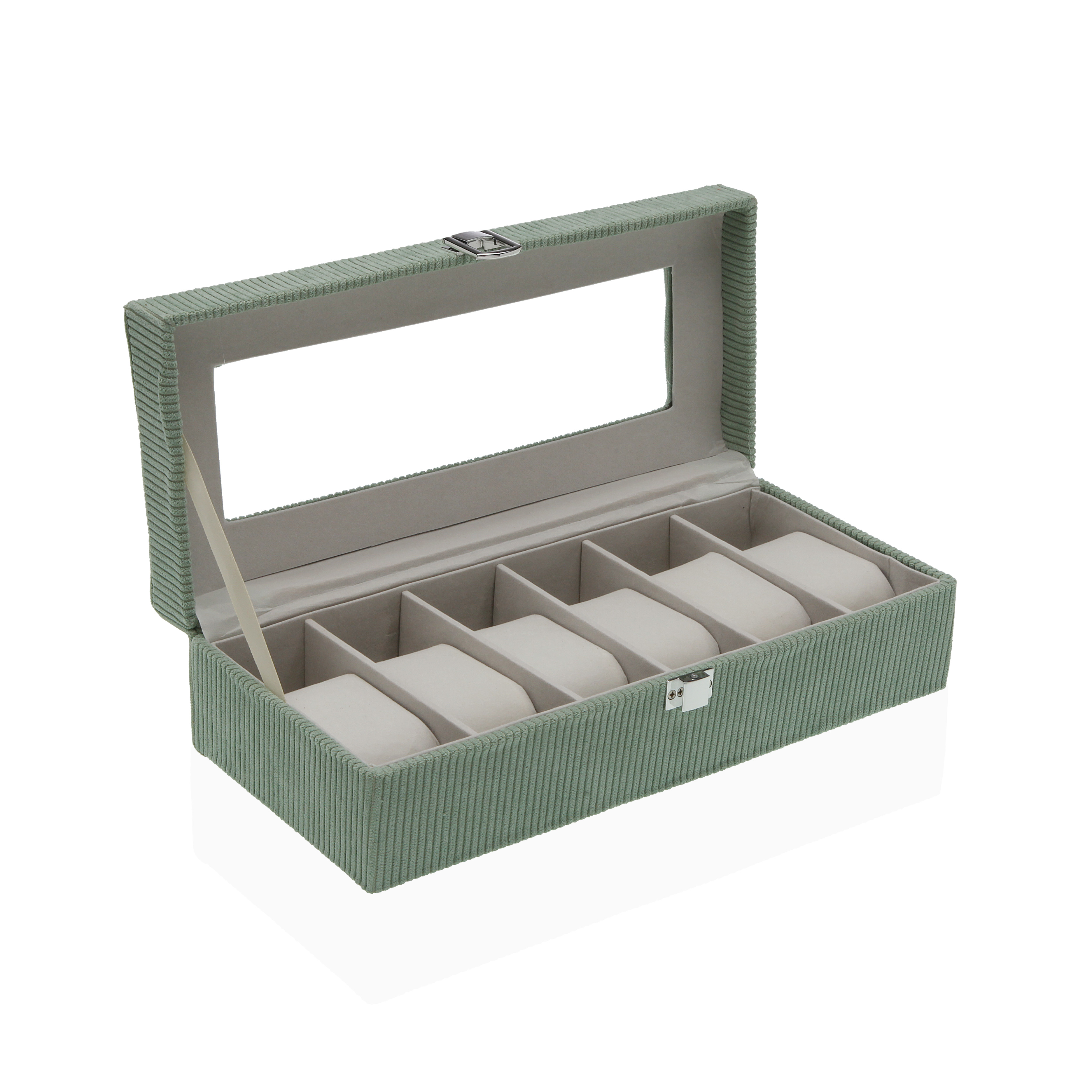 CAJA DE PANA VERDE PARA 6 RELOJES 30,5X13,5X9CM