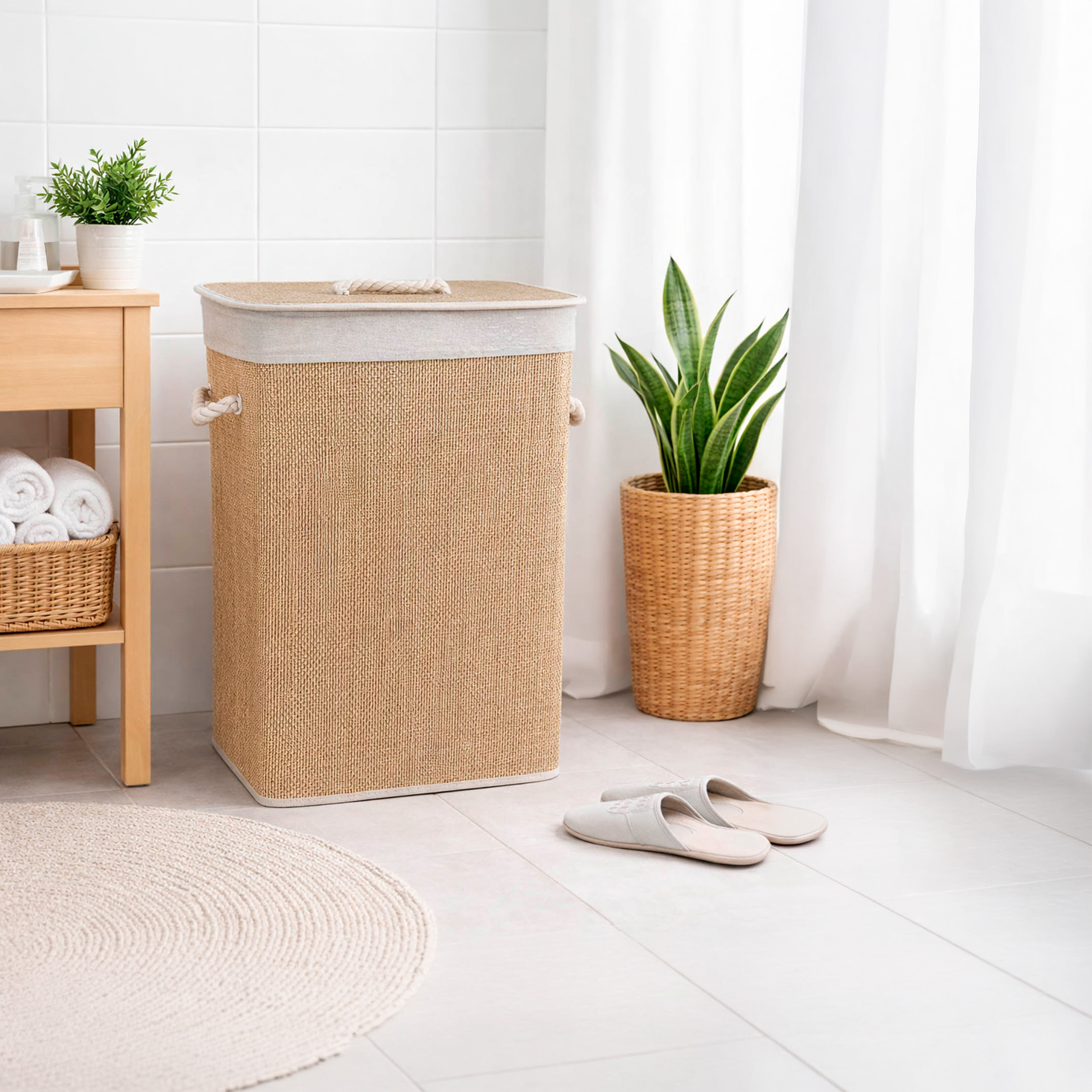 CESTO ROPA PLEGABLE RIBETE BLANCO 40X30X60CM 2