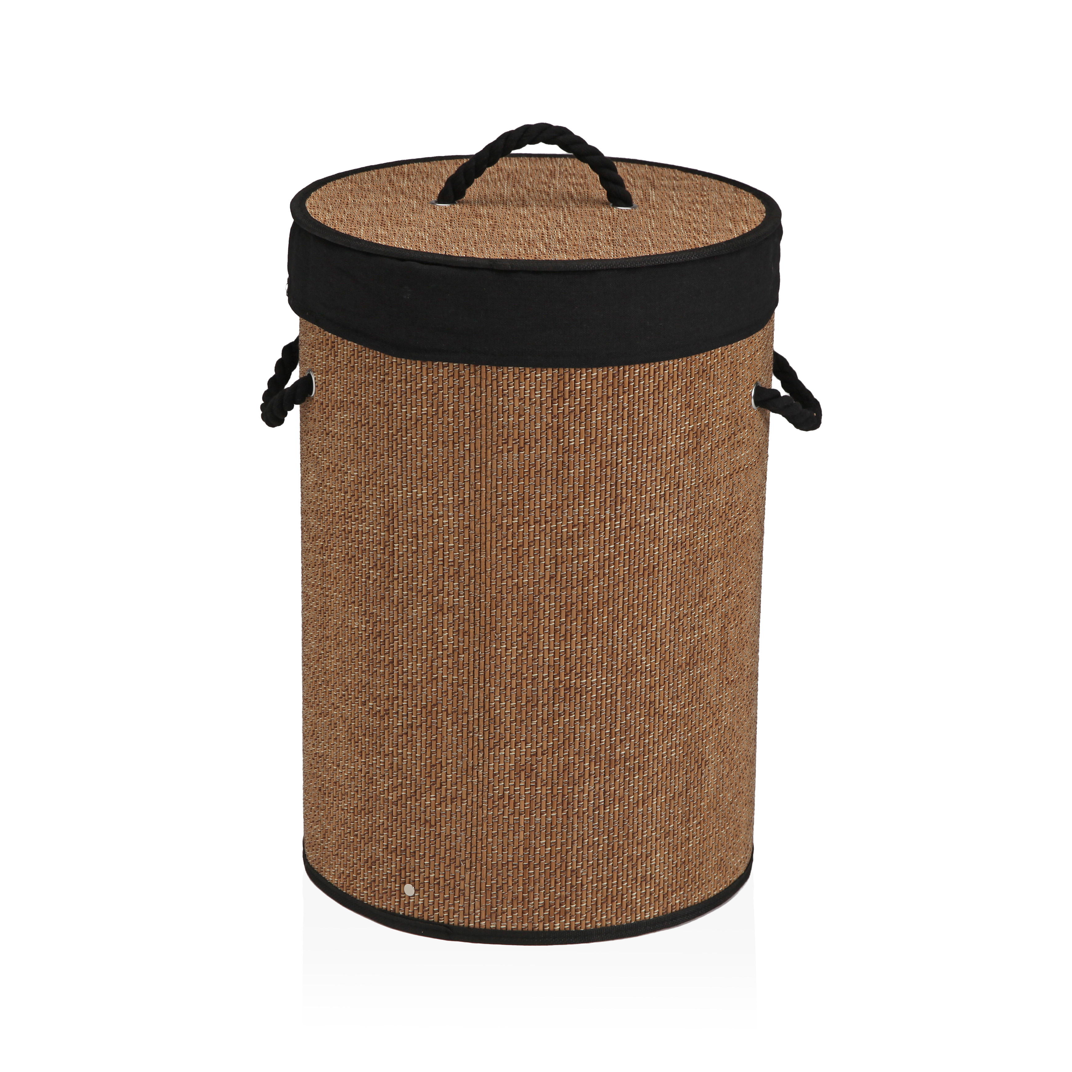 CESTO ROPA REDONDO PLEGABLE RIBETE NEGRO 35X50CM