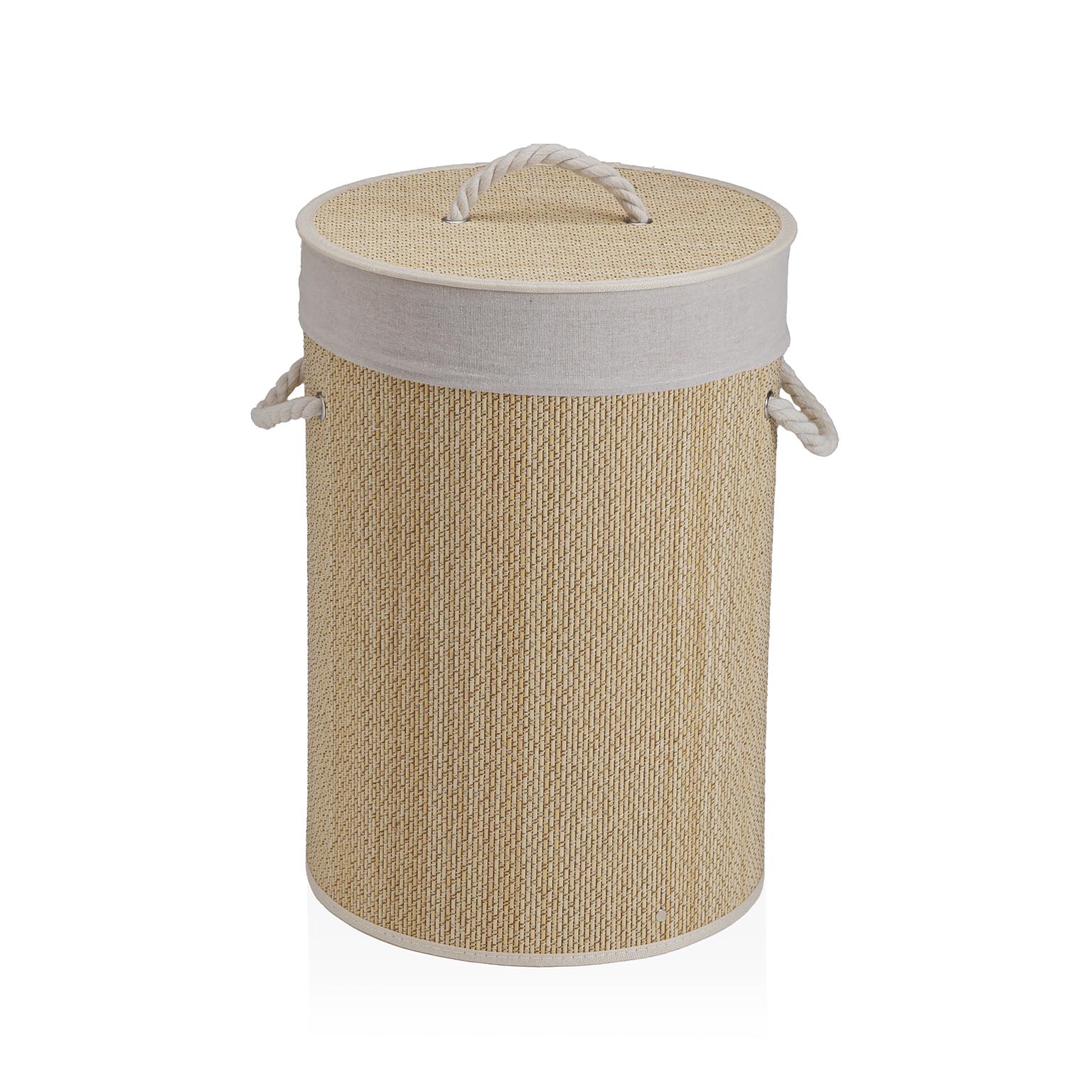 CESTO ROPA REDONDO PLEGABLE RIBETE BLANCO 35X50CM
