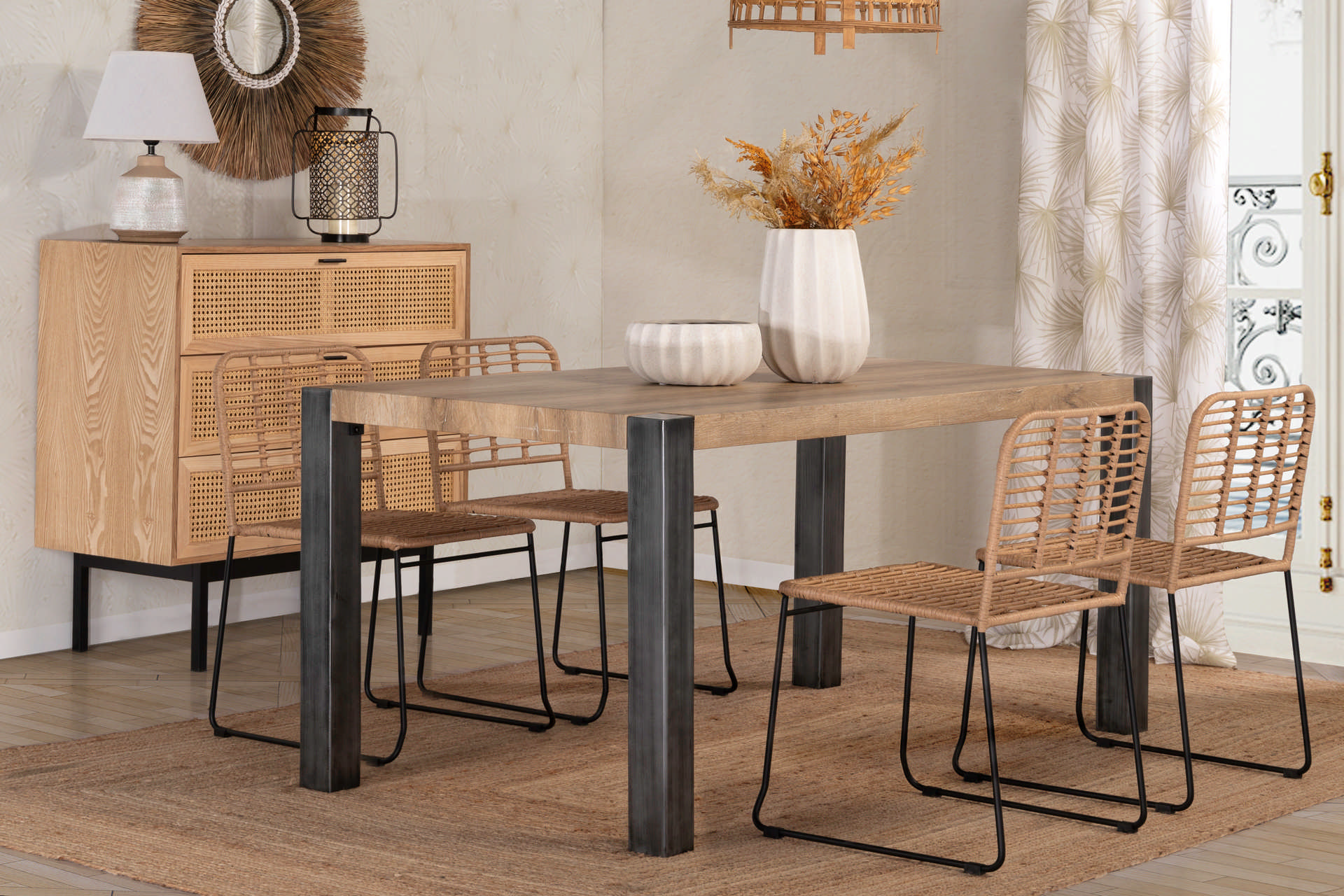 COMODA MADERA CON RATAN 95X44X97CM 3