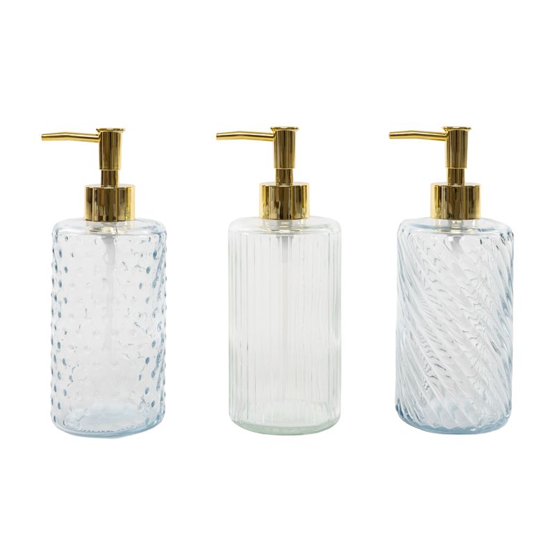 DISPENSADOR JABON CRISTAL 450ML 8X8X20.3CM RAYAS