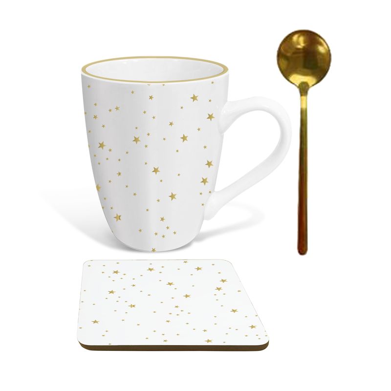 JUEGO MUG 300ML CON CUCHARA Y POSAVASOS ESTRELLA