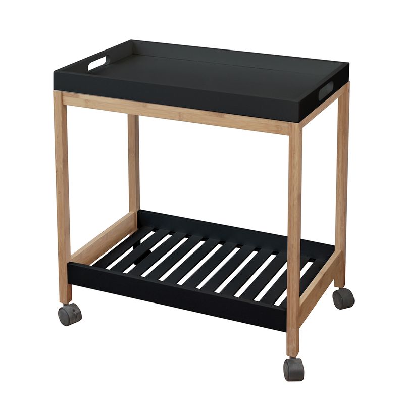 CAMARERA 2 ESTANTES BAMBU NEGRA 55X34X62CM